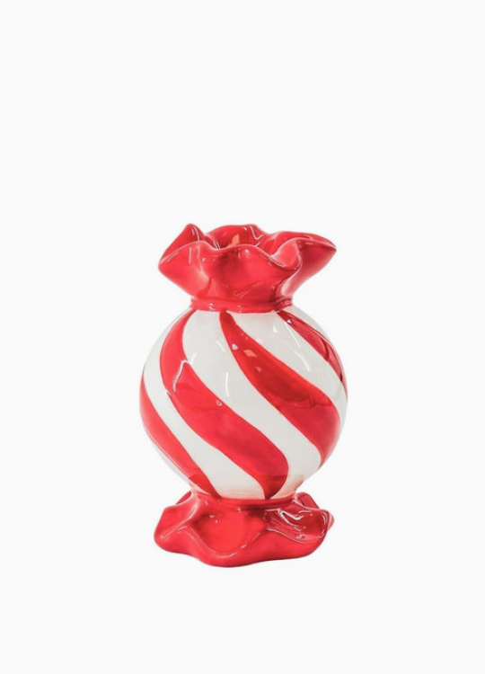 Kerzenhalter - Bonbon - rot - weiss - 13 cm